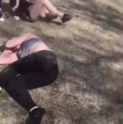 Small girl vs big girl fight. 1-1 going into the third then everyone got involved