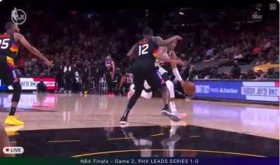 [Highlight] Giannis does his best Eric Dickerson impression and runs straight through Torrey Craig resulting in a foul