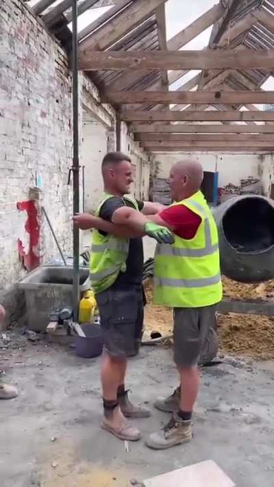 Builders pranking their new colleague