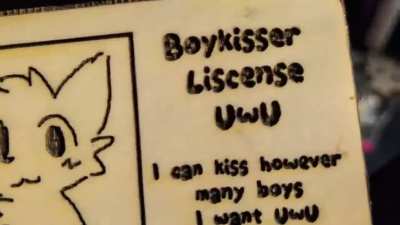 I lazer Engrave my own BoyKisser License.    Now I can Kiss any boy I want   >:3c      (OC)