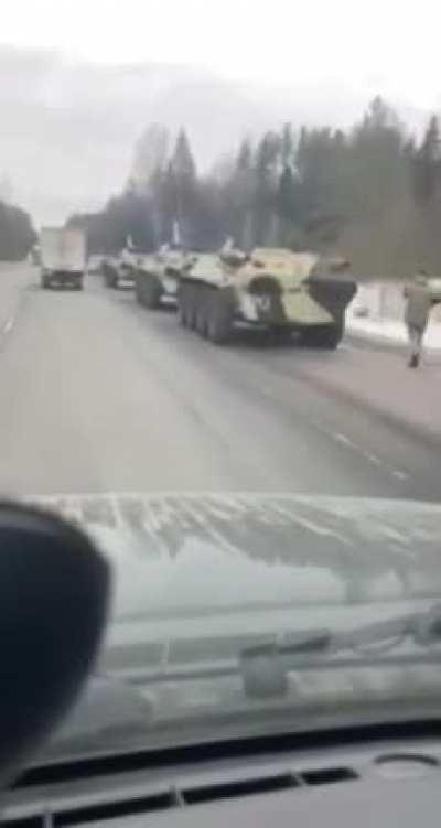 The Russians lost most of their new equipment in the first week of the war. Russian convoy from Pskov moves toward Ukraine, now forced to use outdated Soviet equipment