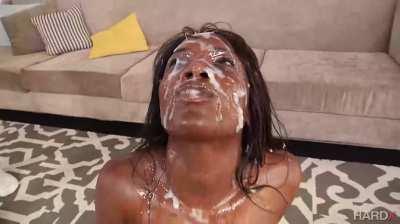 Petite ebony babe asking for more cum