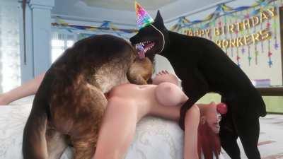 Honoka is sloppily spitroasted by two incredibly eager dogs (Dead or Alive) [noname55]