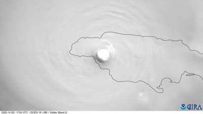Satellite imagery of Hurricane Melissa approaching Jamaica