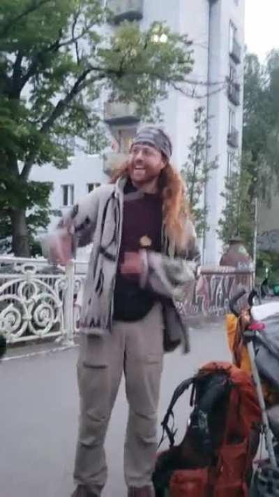 In Berlin, German guy wanted to rap to us Americans. Another guy walking by asked to rap battle, while his kid & wife were on a walk. He's from Philly