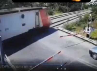 oblivious person gets run over by train 