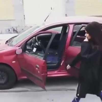 Getting out of a car going downhill for no reason