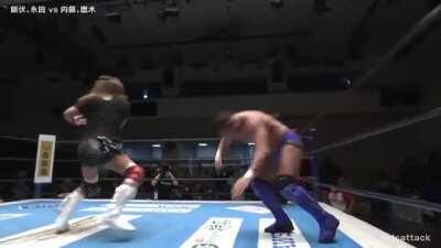 Nagata bumping Naito in the leg/knee
