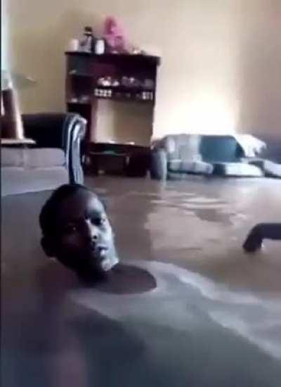 My man is just swimming in his house