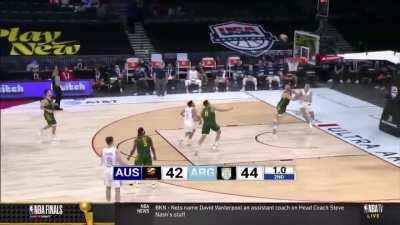 [Highlight] Knicks guard Luca Vildoza with the buzzer beater from halfcourt against Australia!