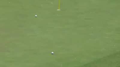 Guy shoots the impossible hole-in-one by using the golf ball as a skipping stone