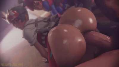 Cumming on Kiriko & D.va (Polished-jade-bell) [Overwatch]