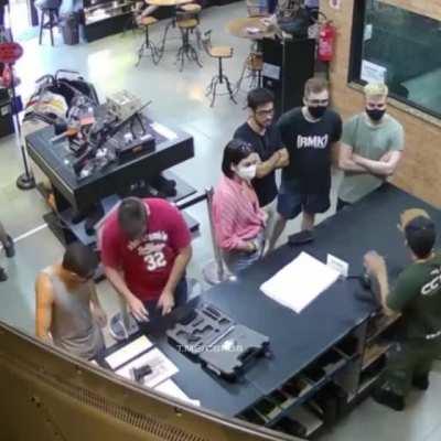 D or V testing a gun on your buddy