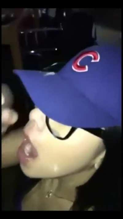 Asian sports fan takes a facial