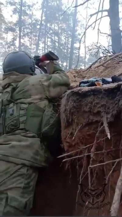 RU POV: Russian militants of VDV firing from their trenches (date unknown, Kreminna)