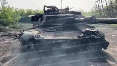 RU POV: A trophy M1A1 SA Abrams tank was evacuated to the rear. 