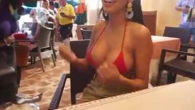 Bouncing her big boobs