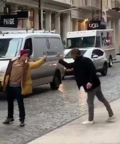 Saying good bye to someone you served with.