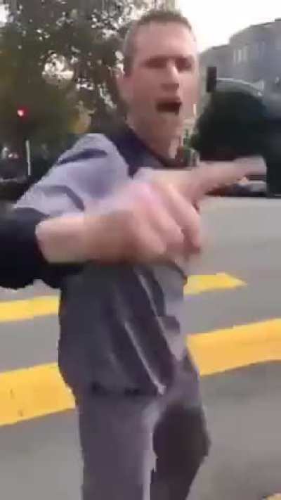 Guy going to work loses it when protesters block road