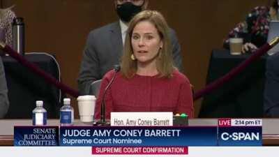 Senator Klobuchar askedJudge Barrett whether it's illegal under federal law to intimidate voters at the polls. Barrett refused to answer. Then Klobuchar read her the law.
