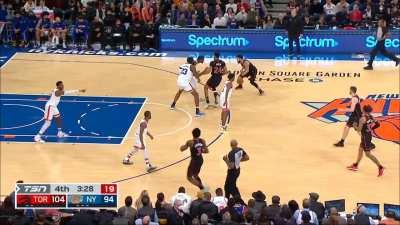 [Highlight] The Raptors clamp down on the Knicks to force a big defensive stop before Freddy takes it to the other end and drills a crossover stepback triple
