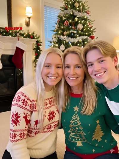 Mommy celebrates Christmas with her daughter and son