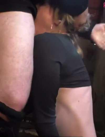 Mom throating me in a restaurant bathroom