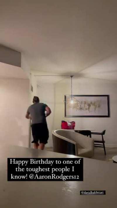 Cobb scaring Rodgers with a surprise on his birthday. 😂