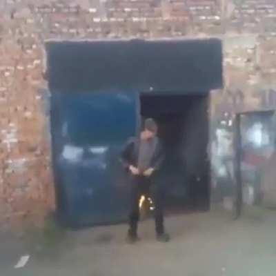 WCGW dancing in front of a burning Time bomb