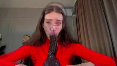 Taking that huge dildo all the way