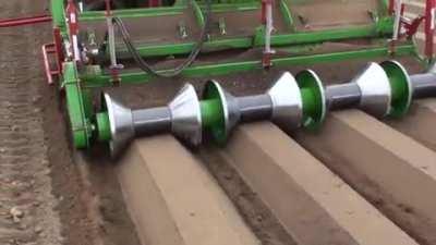 A rotary-ridging cultivator for making planting ridges in soil.