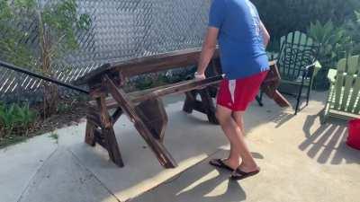 When you have a picnic table but sometimes need more room around it