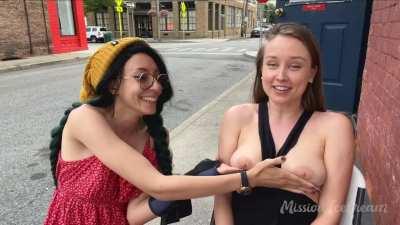 Dared my friend to pull out my titties but then she wouldn’t put them back! Lol [f]