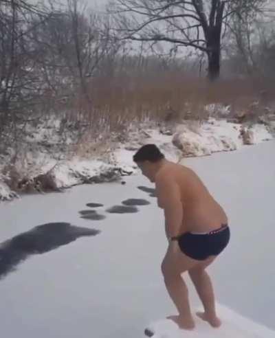 to jump in frozen water without taking damage 