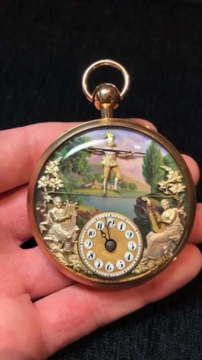 A unique pocket watch with a music box, made in Switzerland around 1810