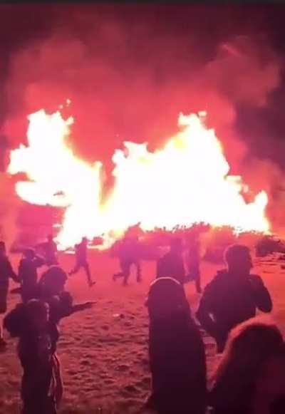 Massive Loyalist bonfire collapses in County Armagh, NI