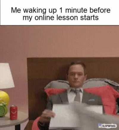 Whilst wearing the same clothes put on yesterday and went to sleep in.