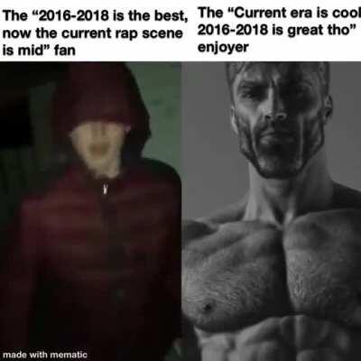 the “his beat selection is repetitive” fan vs the “it still goes hard tho” enjoyer