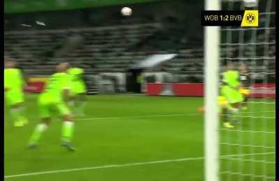 Haaland points at a fan from the opposing team