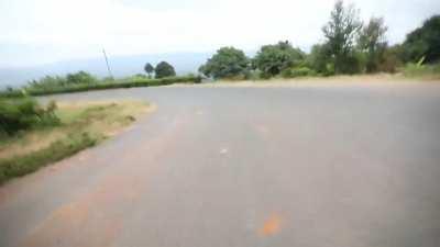 Skating downhill collision.