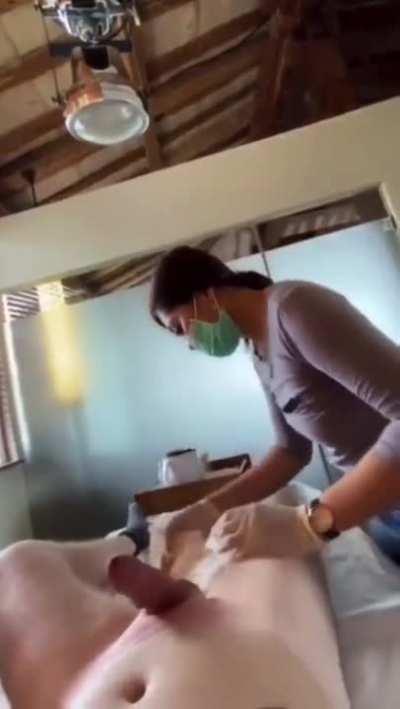 Man Cums On His Asian Esthetician While She Waxes Him