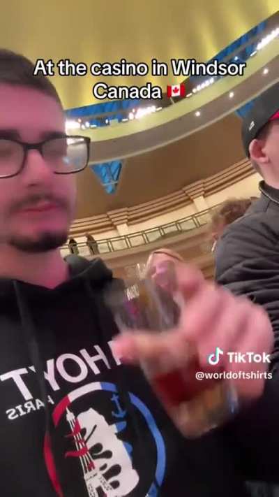 He is hammered already, the paid for drinks must be flowing 