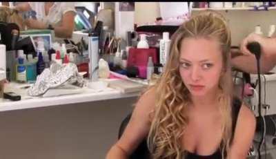 Amanda Seyfried looking adorable getting her hair done