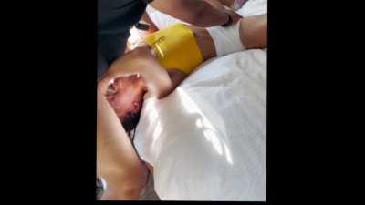 Stretching out her glutes and her throat