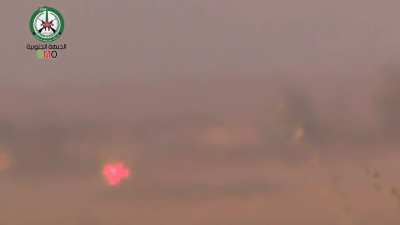 FSA BGM-71 TOW strike on an SAA tank at the Sawāqah Battalion base (Driving School base), east of Busr al-Harir, Daraa, Syria - 07/02/2014