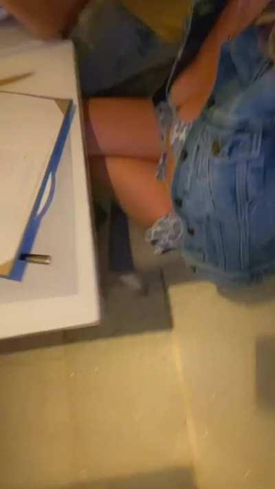 Cleavage and legs, out to dinner