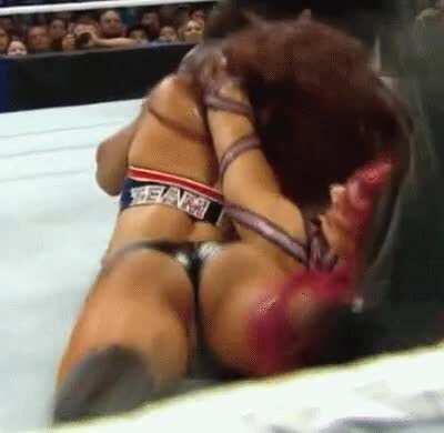 Sasha Banks locking up Alicia Fox in the Bank Statement! Squirm, Foxxy!