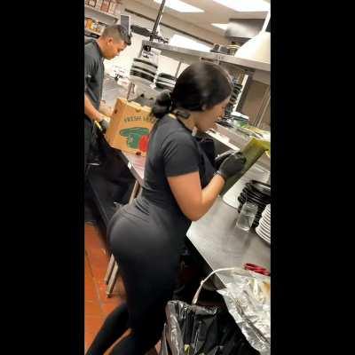 Latina flaunting her huge ass at work