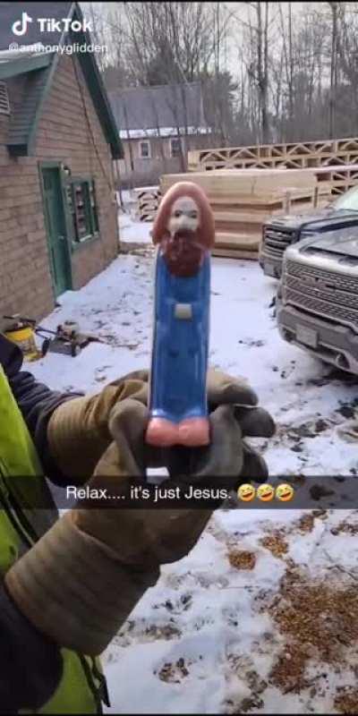 Guy finds Jesus statue that looks like a dildo