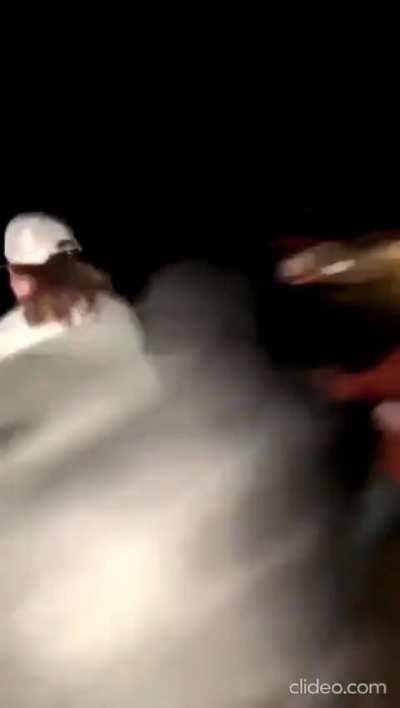 3-Way Fight By Pickup's Light on Dirt Road